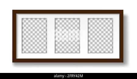 Bild an der Wand. Layout eines Mattenrahmens für drei Fotos, für die Innenarchitektur. Isoliert auf weißem Hintergrund nachmachen. Vektor. Stock Vektor