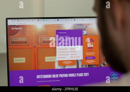 New York, USA - 1. Mai 2021: Amaysim-Unternehmenswebsite auf dem Bildschirm, illustratives Editorial Stockfoto