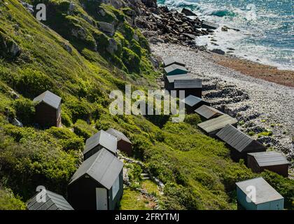 The Beach Huts at Church Ope Cove, Dorset, Großbritannien Stockfoto