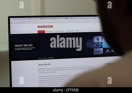 New York, USA - 1. Mai 2021: NASSCOM-Unternehmenswebsite auf dem Bildschirm, illustratives Editorial Stockfoto