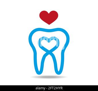 Zahn und Herz zeichneten eine blaue Linie und eine rote Herz oben Stock Vektor