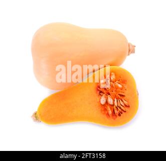 Ganzer Butternut Squash isoliert auf weißem Hintergrund Stockfoto
