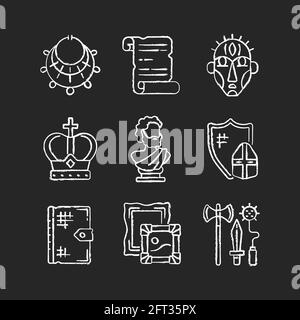 Museumsausstellungen Kreide weiße Ikonen auf schwarzem Hintergrund gesetzt Stock Vektor