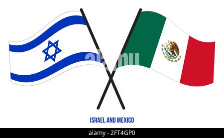 Israel und Mexiko Flaggen gekreuzt und winken Flat Style. Offizieller Anteil. Korrekte Farben. Stock Vektor