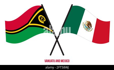 Vanuatu und Mexiko Flaggen gekreuzt und winken Flat Style. Offizieller Anteil. Korrekte Farben. Stock Vektor