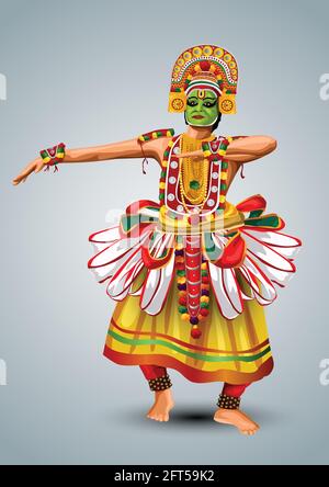 Kerala traditionellen Volkstanz ottan thullal in voller Größe Vektor-Illustration Design Stock Vektor