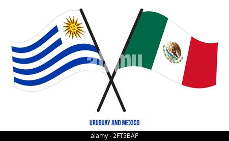 Uruguay und Mexiko Flaggen gekreuzt und winken Flat Style. Offizieller Anteil. Korrekte Farben. Stock Vektor