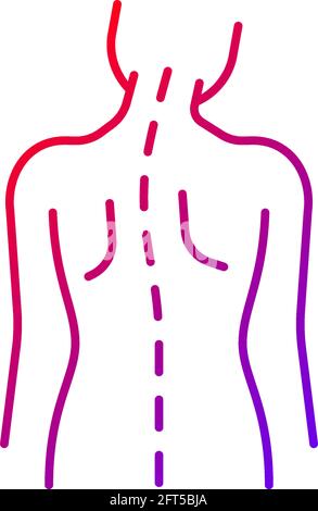 Symbol für lineare Vektorgrafik für spinale Anomalien des Gradienten. Kopfneigung. Thoraxskoliose. Muskelschwäche. Radikuläre Schmerzen. Farbsymbole mit dünnen Linien. Moderner Stil Stock Vektor