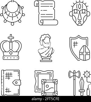 Museum Ausstellungen lineare Ikonen gesetzt Stock Vektor