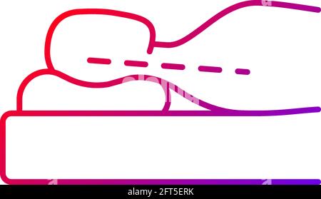 Korrekte Schlafposition zur Reduzierung des Gradienten für Nackenschmerzen, lineares Vektorsymbol. Natürliche Ausrichtung. Rückenliegende Haltung. Farbsymbole mit dünnen Linien. Moderne s Stock Vektor