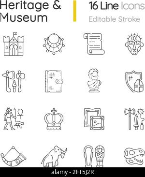 Heritage und Museum lineare Ikonen gesetzt Stock Vektor