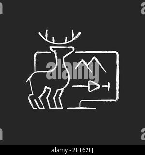 Dokumentarfilme Streaming Kreide weißes Symbol auf schwarzem Hintergrund Stock Vektor