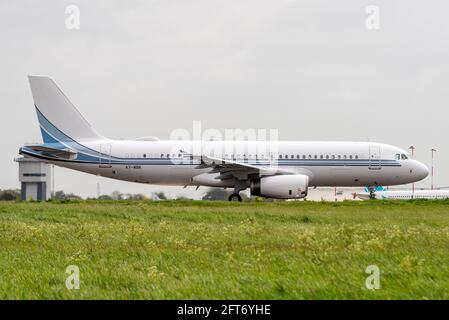 Qatar Amiri Flug A320 A7-MBK nach der Neulackierung in Executive-Farben von Satys Air Lackierung am London Southend Airport, Essex, Großbritannien Stockfoto