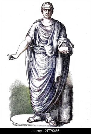 Statue von Marcus Tullius Cicero, 3. Januar 106 v. Chr. - 7. Dezember 43 v. Chr., war ein römischer Politiker, Anwalt, Schriftsteller und Philosoph, der berühmteste Redner in Rom und Konsul im Jahr 63 v. Chr. / Standbild des Marcus Tullius Cicero, 3. Januar 106 v. Chr.- 7. Dezember 43 v. Chr., war ein römischer Politiker, Anwalt, Schriftsteller und Philosoph, der beruhmteste Redner Roms und Konsul im Jahr 63 v. Chr., Historisch, historisch, digital verbesserte Reproduktion eines Originals aus dem 19. Jahrhundert / digitale Reproduktion einer Originalvorlage aus dem 19ten Jahrhundert. Jahrhundert, Handkolorierung, koloriert, Originaldatum n Stockfoto