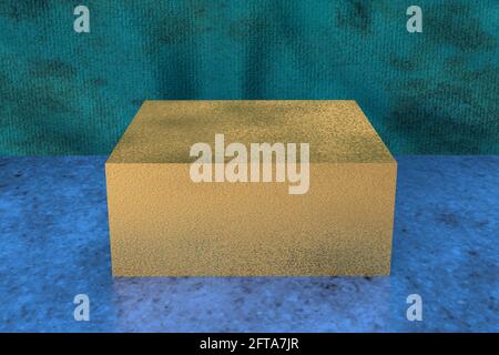 Ein 3d-Hintergrundbild in Form eines goldenen Würfels. Stockfoto