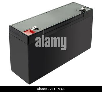 Schwarze, 6-V-Gel-Batterie isoliert auf weißem Hintergrund. Stockfoto