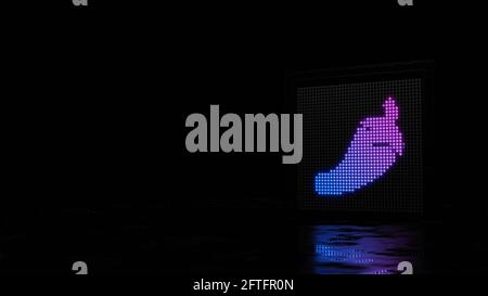 3d-Rendering-Lichtwand mit blau violetten Punkten in Form von Symbol von Pfeffer scharf auf schwarzem Hintergrund mit nassem Boden Reflexion Stockfoto