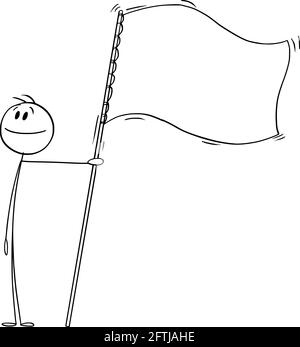 Stolze Person mit weißer oder leerer Flagge, Vektor-Cartoon-Stick-Abbildung Stock Vektor