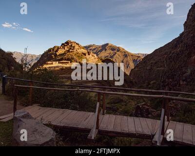 Pisac, Peru - 19. Mai 2016: Ruinen in Pisac im Heiligen Tal Perus, Lateinamerika. Stockfoto