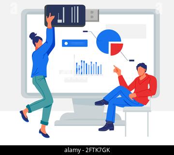 Forschungskonzept für Softwaretests und User Experience mit IT-Mitarbeitern, die Recherchen durchführen. Verbesserung und Optimierung von Webseiten. Website-Analyse f Stock Vektor