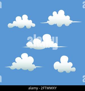 Wolken auf blauem Hintergrund. Weiße Wolken verschiedener Formen Vektordarstellung Stock Vektor