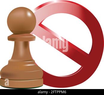 Illustration eines Spielfiguren-Schecks stoppen Schachfiguren und stoppen melden sie sich auf einem weißen Hintergrund an Stockfoto