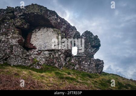 Ein Sommer, 3 Aufnahme, HDR einer Felsformation in der Nähe von Rua Reidh, Rubha reidh, Lighthouse, Melvaig, Gairloch, Wester Ross, Schottland. 23 Mai 2014 Stockfoto