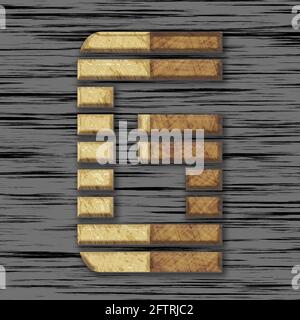 Quadratische Grafik mit dem Großbuchstaben G, die von Holz skizziert ist Teile als Großbuchstaben Stockfoto