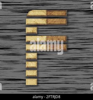 Quadratische Grafik mit dem Großbuchstaben F, die von Holz skizziert ist Teile als Großbuchstaben Stockfoto