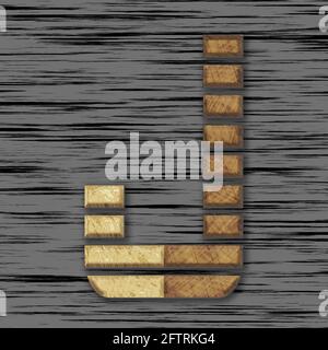 Quadratische Grafik mit dem Großbuchstaben J, die von Holz skizziert ist Teile als Großbuchstaben Stockfoto