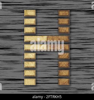 Quadratische Grafik mit dem Großbuchstaben H, der von Holz skizziert ist Teile als Großbuchstaben Stockfoto