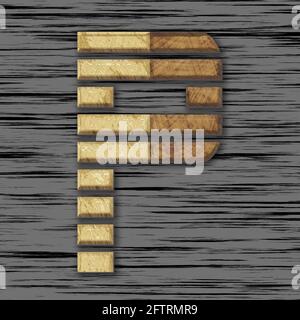 Quadratische Grafik mit dem Großbuchstaben P, die von Holz skizziert ist Teile als Großbuchstaben Stockfoto