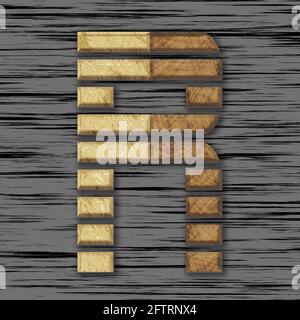 Quadratische Grafik mit dem Großbuchstaben R, der von Holz skizziert ist Teile als Großbuchstaben Stockfoto