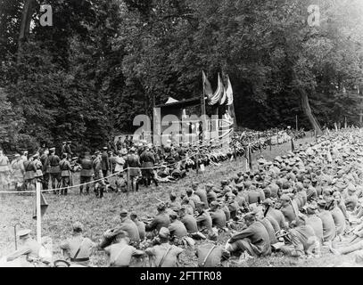 Erster Weltkrieg, erster Weltkrieg, Westfront - Versammlung britischer, amerikanischer, belgischer und portugiesischer Truppen, 4. August, Frankreich Stockfoto