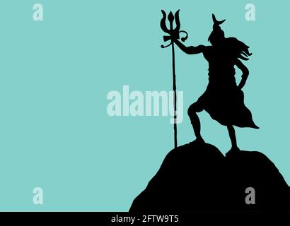Zeichnung oder Skizze des berühmten indischen mächtigen gottes Herr Shiva, Parvati und seine Symbole umreißen Stockfoto
