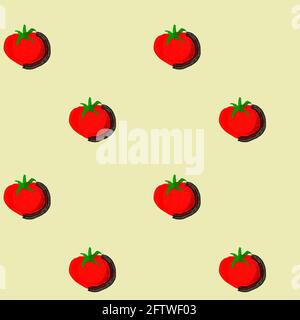 Nahtloses Muster mit Illustration von mit roten Tomaten auf einem Beige Stockfoto