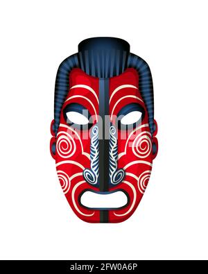 Maori-Maske, isoliertes Vektorobjekt auf weißem Hintergrund Stock Vektor