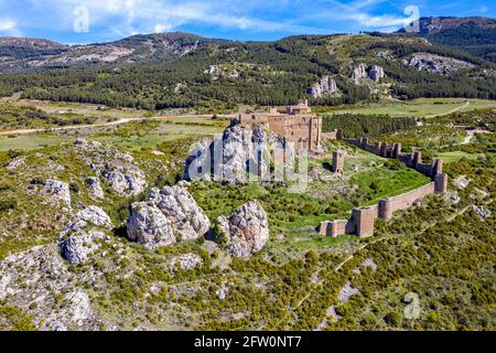 Das Schloss von Loarre ist eine romanische Burg und Abtei in der autonomen Region Aragon in Spanien. Es ist die älteste Burg Spaniens Stockfoto