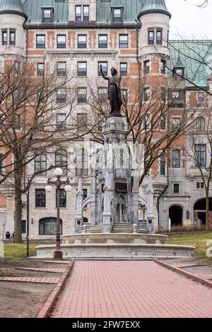 De la Foi Brunnen in der Mitte des Place d'Armes in der alten Stadt Quebec Stockfoto