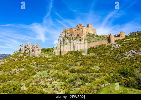 Das Schloss von Loarre ist eine romanische Burg und Abtei in der autonomen Region Aragon in Spanien. Es ist die älteste Burg Spaniens Stockfoto