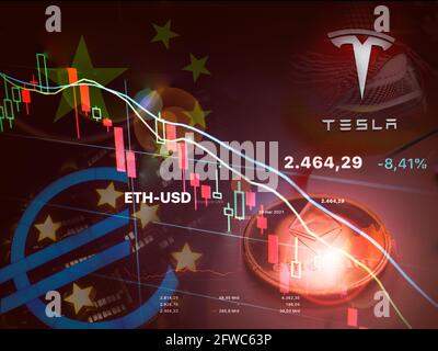 NEW YORK, USA-MAT 21 ,2021: ethereum verlor gegenüber dem Dollar mehr als 30%, nachdem die chinesische Regierung, bce und Elon Musk tesla einmal negative Aussichten hatten Stockfoto