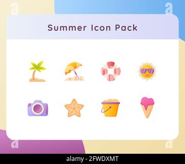 Sommer Icon Pack Kollektion weiß isoliert Hintergrund mit Farbverlauf Stil Vektor Design Illustration Stockfoto