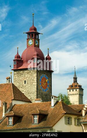 Rathaus Clocktower, Luzern Stockfoto