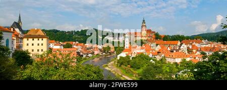 Cesky Krumlov und Vltava River, Böhmen, Tschechien Stockfoto
