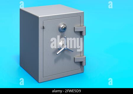 Kombinationssafe Box auf blauem Hintergrund, 3D-Rendering Stockfoto