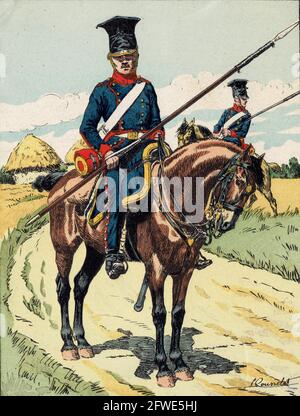 cavalier du 2e régiment de lanciers de la Jeune Garde en tenue de campagne 1813-1814 Stockfoto