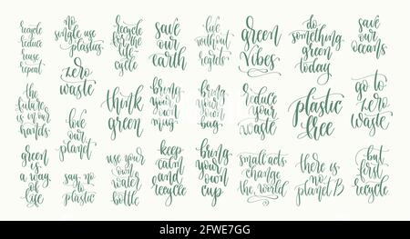 Set von 25 GO Green Zitate Kalligraphie Designs Stock Vektor