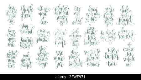 Set von 25 GO Green Zitate Kalligraphie Designs Stock Vektor