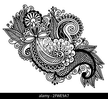 Herzform mit ethnischen floralen paisley-Design für den Valentinstag Stock Vektor