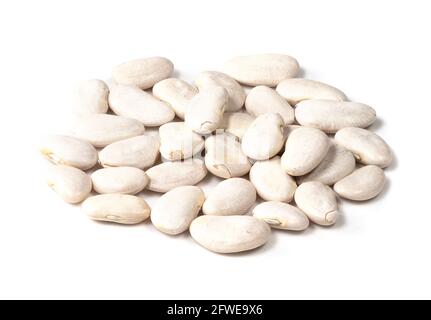Stapel von lima-Bohnen Nahaufnahme auf weißem Hintergrund Stockfoto